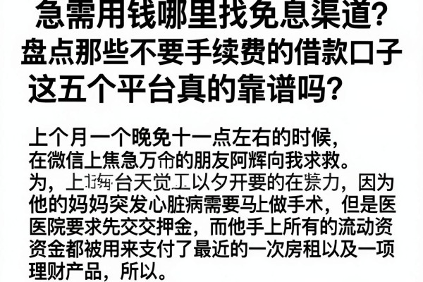 急需用钱哪里找免息渠道？盘点那些不要手续费的借款口子，这五个平台真的靠谱吗？