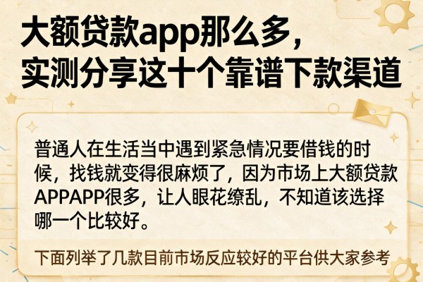 大额贷款app那么多，实测分享这十个靠谱下款渠道