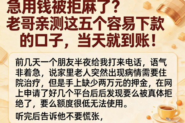 急用钱被拒麻了？老哥亲测这五个容易下款的口子，当天就到账！