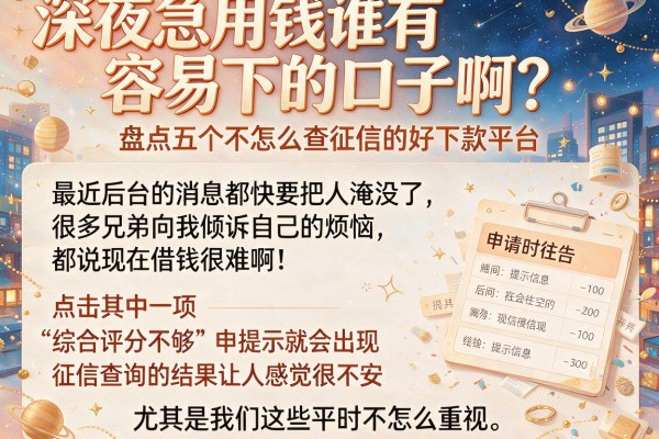 深夜急用钱谁有容易下的口子啊？盘点五个不怎么查征信的好下款平台