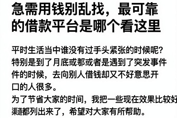 急需用钱别乱找，最可靠的借款平台是哪个看这里