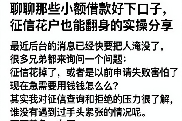 聊聊那些小额借款好下口子，征信花户也能翻身的实操分享