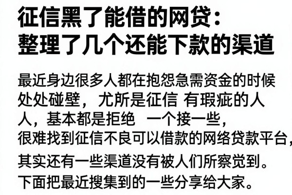征信黑了能借的网贷：整理了几个还能下款的渠道