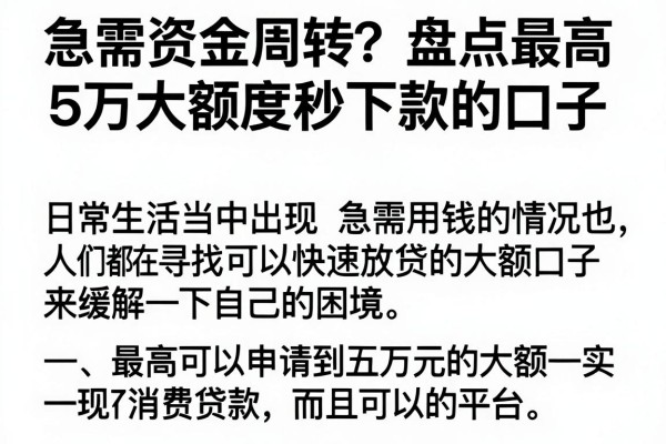 急需资金周转？盘点最高5万大额度秒下款的口子
