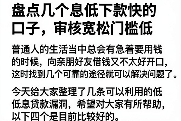 盘点几个息低下款快的口子，审核宽松门槛低