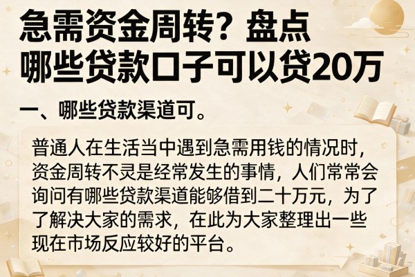 急需资金周转？盘点哪些贷款口子可以贷20万