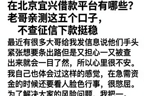在北京宜兴借款平台有哪些？老哥亲测这五个口子，不查征信下款挺稳