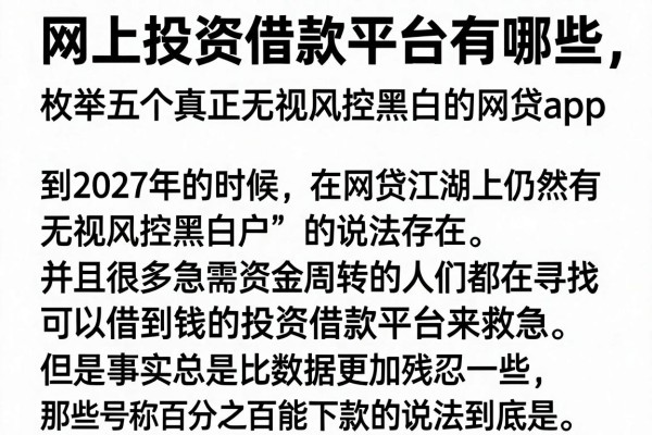 网上投资借款平台有哪些，枚举五个真正无视风控黑白的网贷app