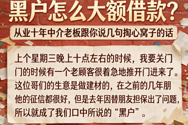 黑户怎么大额借款？从业十年中介老板跟你说几句掏心窝子的话