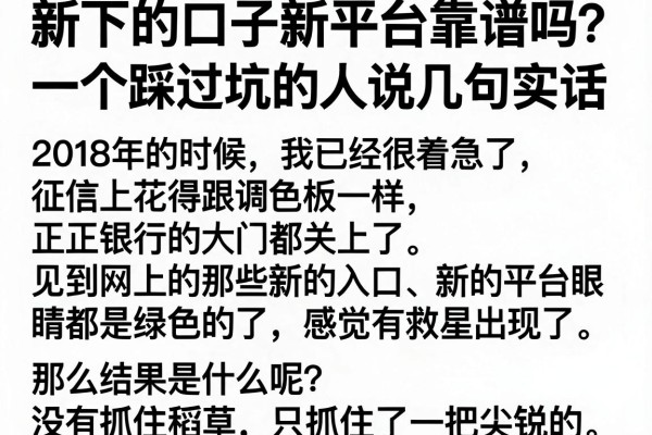 新下的口子新平台靠谱吗？一个踩过坑的人说几句实话
