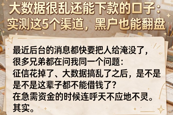 大数据很乱还能下款的口子：实测这5个渠道，黑户也能翻盘