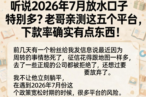 听说2026年7月放水口子特别多？老哥亲测这五个平台，下款率确实有点东西！