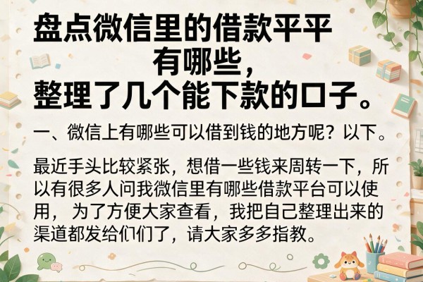 盘点微信里的借款平台有哪些，整理了几个能下款的口子