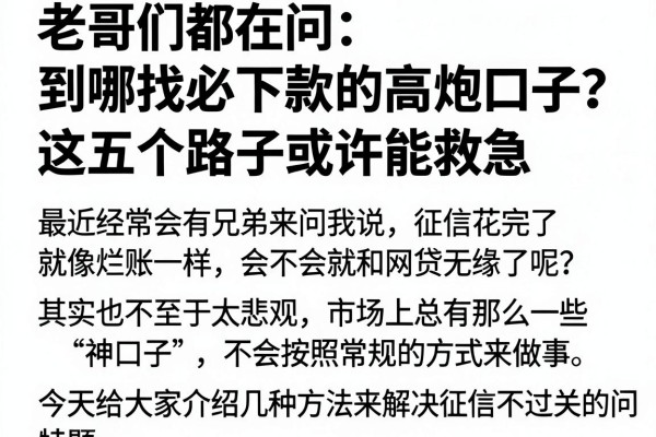 老哥们都在问：到哪找必下款的高炮口子？这五个路子或许能救急