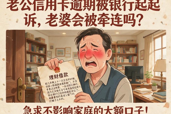 老公信用卡逾期被银行起诉，老婆会被牵连吗？急求不影响家庭的大额口子！