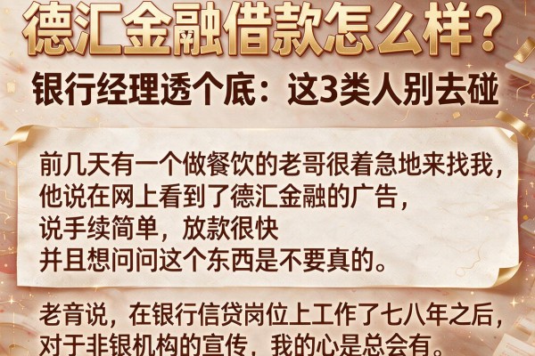 德汇金融借款怎么样？银行经理透个底：这3类人别去碰