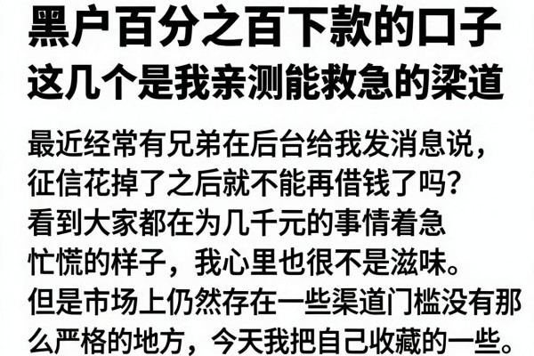 黑户百分之百下款的口子，这几个是我亲测能救急的渠道