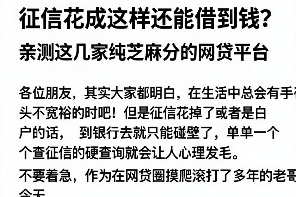 征信花成这样还能借到钱？亲测这几家纯芝麻分的网贷平台