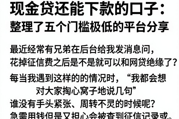 现金贷还能下款的口子：整理了五个门槛极低的平台分享