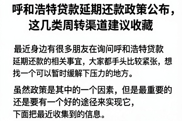 呼和浩特贷款延期还款政策公布，这几类周转渠道建议收藏