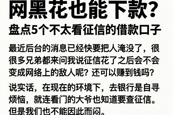 网黑花也能下款？盘点5个不太看征信的借款口子论坛都在推的平台