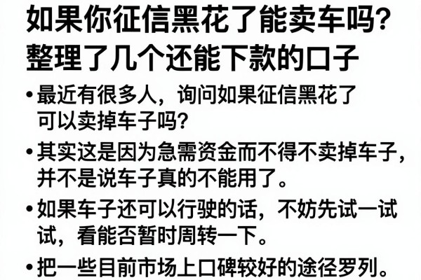 如果你征信黑花了能卖车吗？整理了几个还能下款的口子