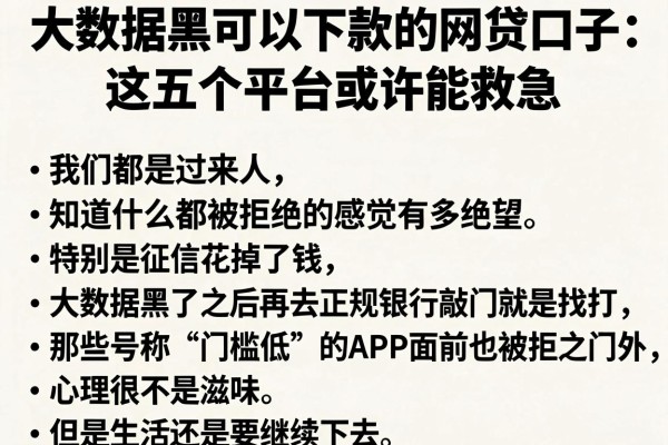 大数据黑可以下款的网贷口子：这五个平台或许能救急