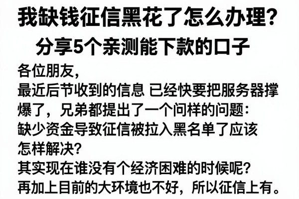 我缺钱征信黑花了怎么办理？分享5个亲测能下款的口子