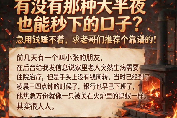 有没有那种大半夜也能秒下的口子？急用钱睡不着，求老哥们推荐个靠谱的！