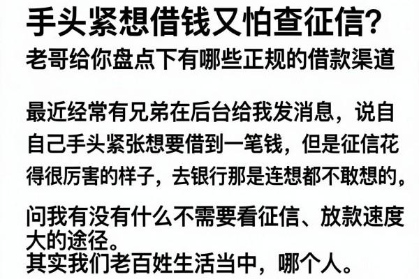 手头紧想借钱又怕查征信？老哥给你盘点下有哪些正规的借款渠道