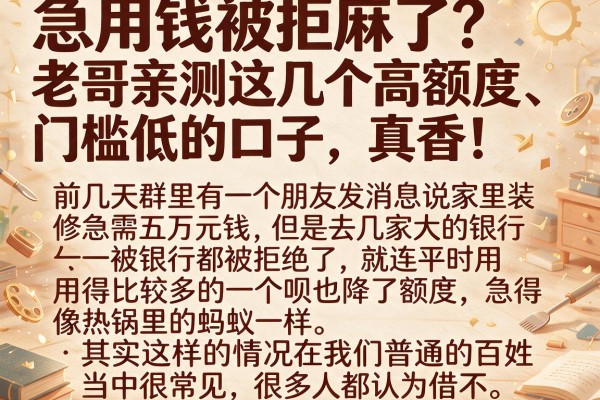 急用钱被拒麻了?老哥亲测这几个高额度、门槛低的口子,真香!