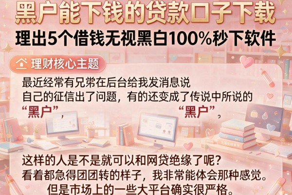 黑户能下钱的贷款口子下载，理出5个借钱无视黑白100%秒下软件