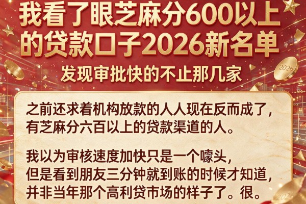我看了眼芝麻分600以上的贷款口子2026新名单，发现审批快的不止那几家