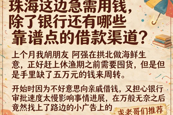 珠海这边急需用钱，除了银行还有哪些靠谱点的借款渠道？求老哥们推荐