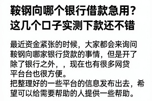 鞍钢向哪个银行借款急用？这几个口子实测下款还不错
