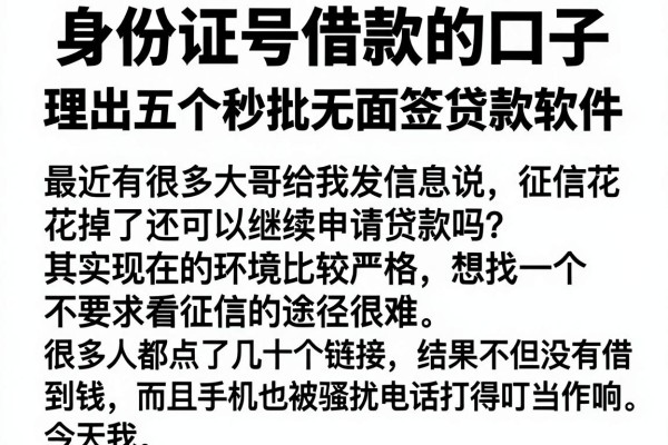 身份证号借款的口子，理出五个秒批无面签贷款软件