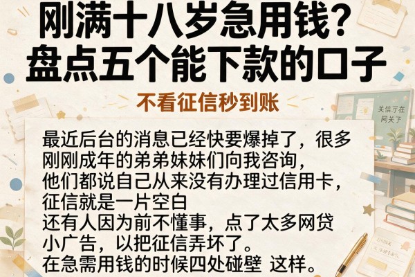 刚满十八岁急用钱？盘点五个能下款的口子，不看征信秒到账