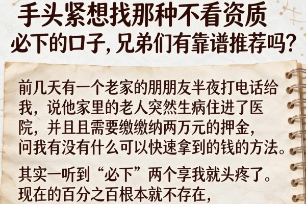 手头紧想找那种不看资质必下的口子，兄弟们有靠谱推荐吗？