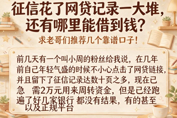 征信花了网贷记录一大堆，还有哪里能借到钱？求老哥们推荐几个靠谱口子！