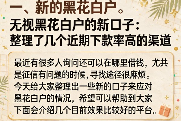 无视黑花白户的新口子：整理了几个近期下款率高的渠道
