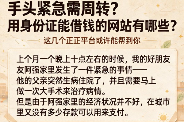 手头紧急需周转?用身份证能借钱的网站有哪些?这几个正规平台或许能帮到你