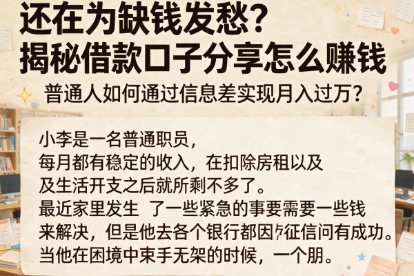 还在为缺钱发愁？揭秘借款口子分享怎么赚钱，普通人如何通过信息差实现月入过万？