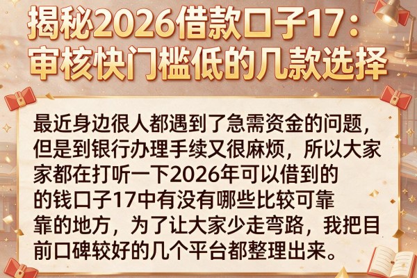 揭秘2026借款口子17：审核快门槛低的几款选择