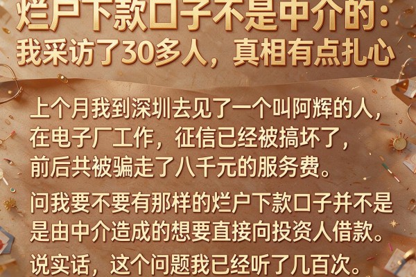 烂户下款口子不是中介的：我采访了30多人，真相有点扎心