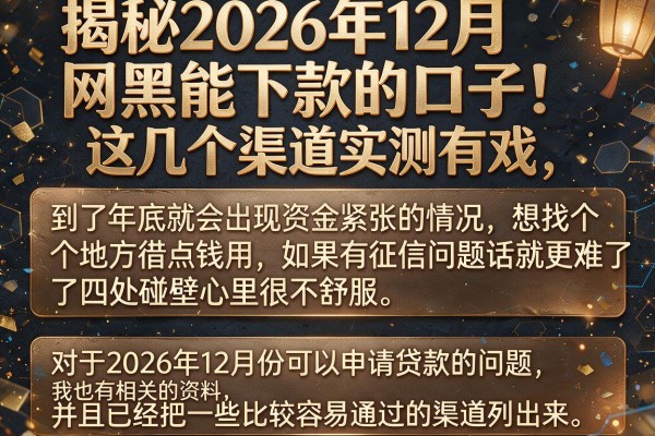 揭秘2026年12月网黑能下款的口子,这几个渠道实测有戏