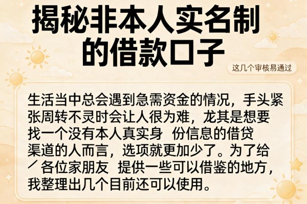 揭秘非本人实名制的借款口子，这几个审核宽松易通过