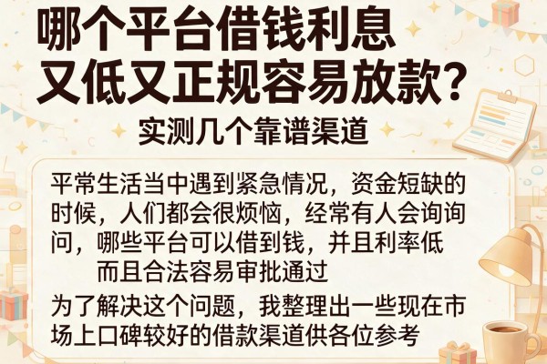 哪个平台借钱利息又低又正规容易放款？实测几个靠谱渠道