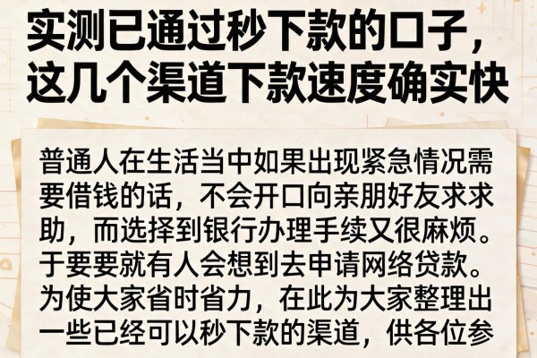 实测已通过秒下款的口子，这几个渠道下款速度确实快