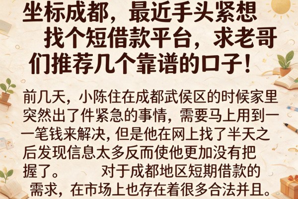 坐标成都，最近手头紧想找个短借款平台，求老哥们推荐几个靠谱的口子！