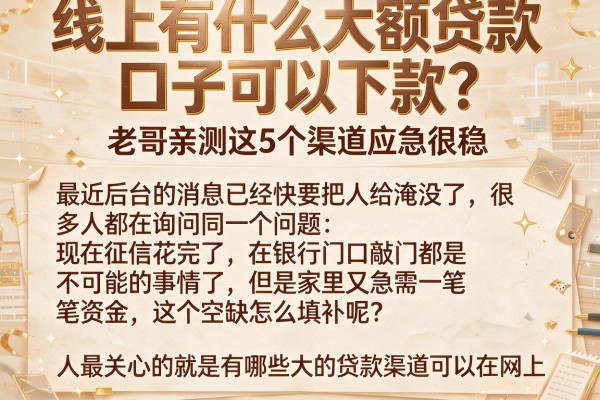 线上有什么大额贷款口子可以下款?老哥亲测这5个渠道应急很稳